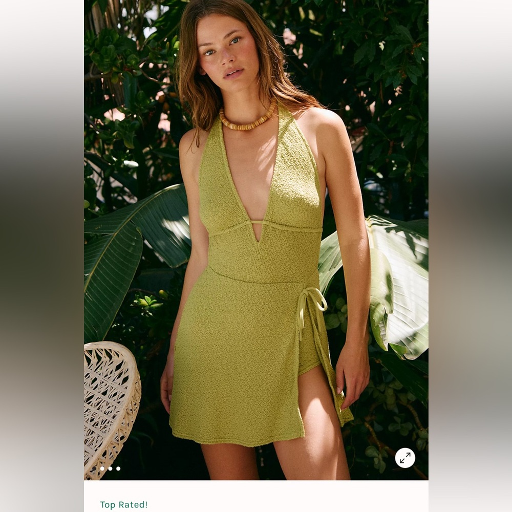 Free People Olive Green Halter Wrap Knit Romper